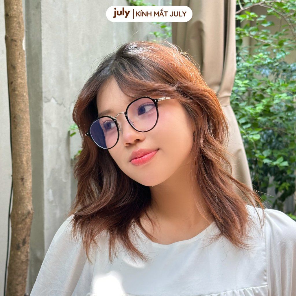 Gọng kính cận nữ mắt tròn kim loại phối nhựa phong cách trẻ trung dễ đeo hợp nhiều dáng mặt 8607