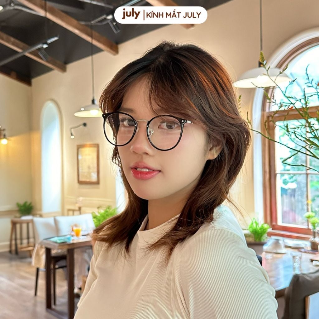Gọng kính cận nữ oval kim loại phối nhựa phong cách Hàn Quốc dễ đeo hợp với nhiều dáng mặt 8608