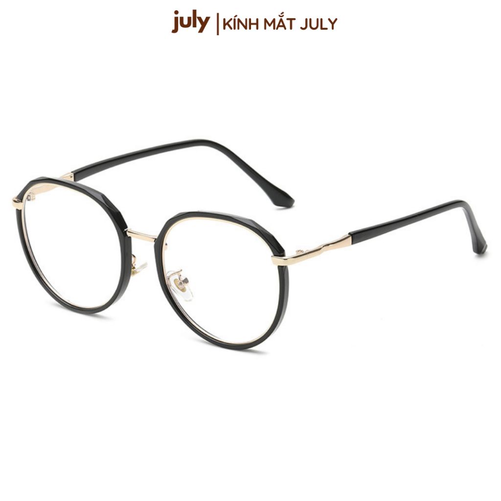 Gọng kính cận nữa Form oval tròn cốt kim loại dễ đeo - Kính Mắt July 8626