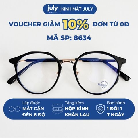 Gọng kính cận nam nữ form tròn vát đa giác Kính mắt July 8634