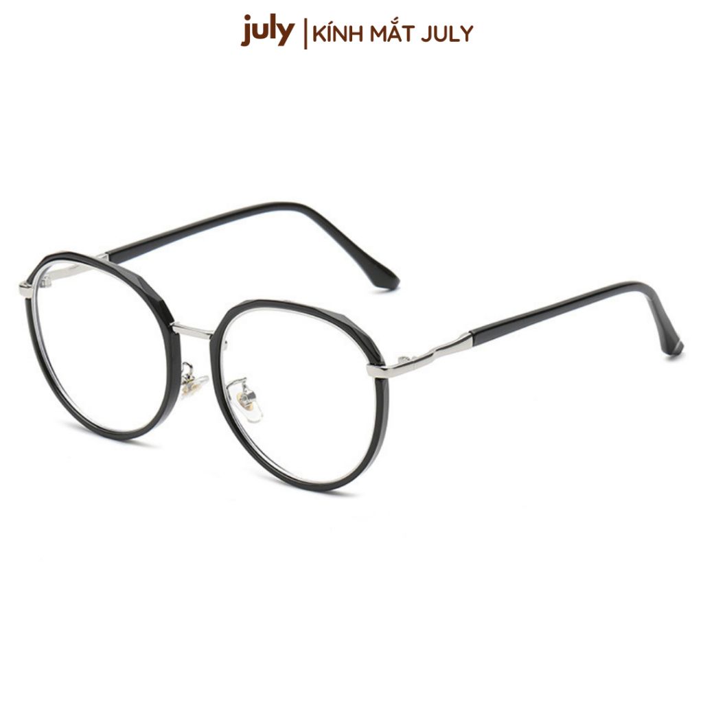Gọng kính cận nữa Form oval tròn cốt kim loại dễ đeo - Kính Mắt July 8626