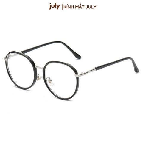 Gọng kính cận nữa Form oval tròn cốt kim loại dễ đeo - Kính Mắt July 8626
