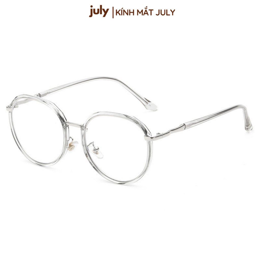 Gọng kính cận nữa Form oval tròn cốt kim loại dễ đeo - Kính Mắt July 8626
