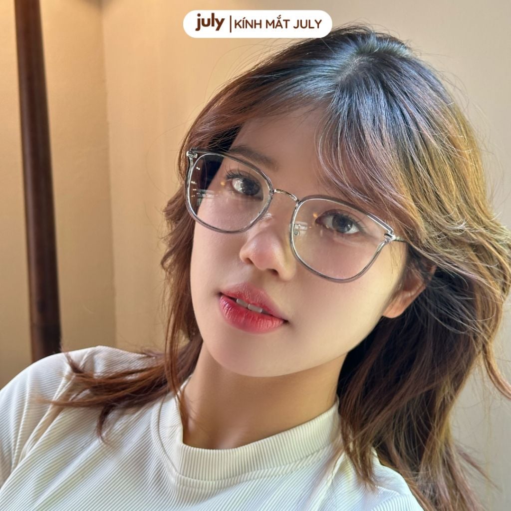 Gọng kính cận nữ mắt mèo dáng vuông kim loại bọc nhựa basic dễ đeo hợp với nhiều dáng mặt 8611