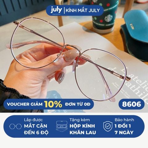 Gọng kính cận nữ dáng oval tròn kim loại mảnh chắc chắn, thời trang dễ đeo hợp nhiều dáng mặt 8606