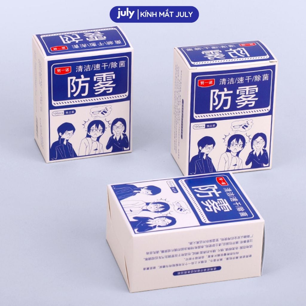Hộp 100 miếng Khăn lau kính NANO chống bám hơi nước đi mưa, đeo khẩu trang tiện lợi July Eyewear - PK.NANO