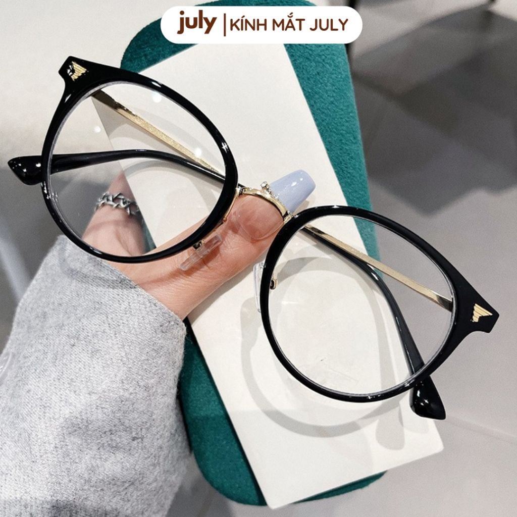 Gọng kính cận nữ form tròn kim loại phối nhựa TR90 phong cách trẻ trung, tri thức Kính mắt July 8635