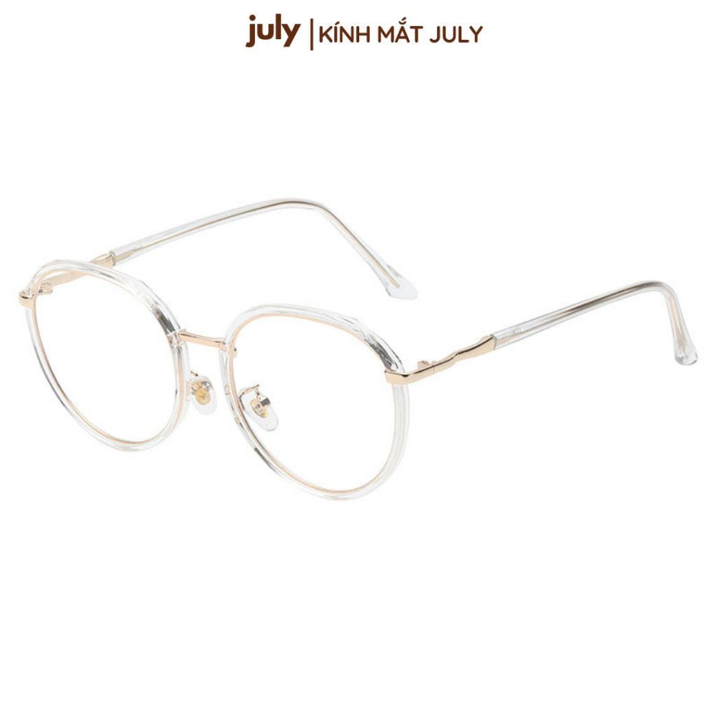 Gọng kính cận nữa Form oval tròn cốt kim loại dễ đeo - Kính Mắt July 8626