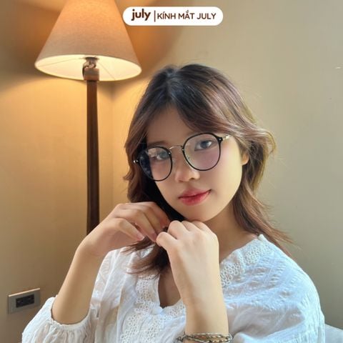 Gọng kính cận nữ mắt tròn kim loại phối nhựa phong cách trẻ trung dễ đeo hợp nhiều dáng mặt 8607