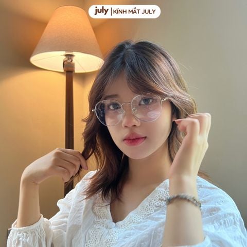 Gọng kính cận nữ dáng oval tròn kim loại mảnh chắc chắn, thời trang dễ đeo hợp nhiều dáng mặt 8606