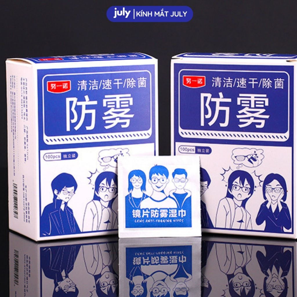 Hộp 100 miếng Khăn lau kính NANO chống bám hơi nước đi mưa, đeo khẩu trang tiện lợi July Eyewear - PK.NANO