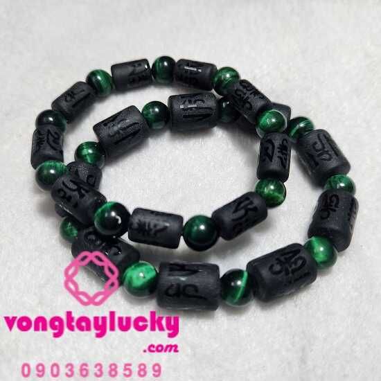 Vòng tay khắc kinh Phật đen mờ lu thống