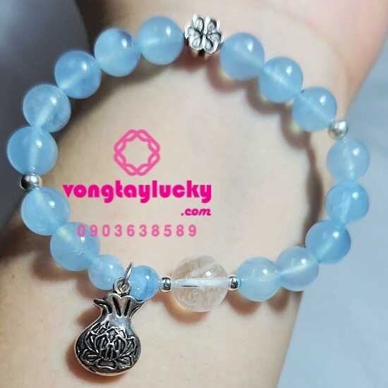 vòng tay đá phong thủy, vòng tay đá aquamarine, vòng tay mệnh thủy, bạc Thái, túi may mắn
