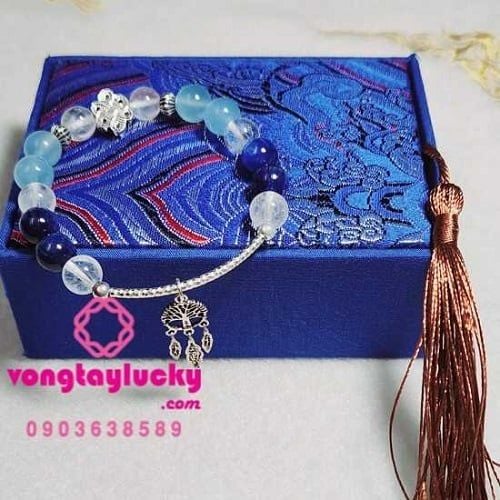 Vòng tay Aquamarine và sapphier phối bạc Thái độc đáo
