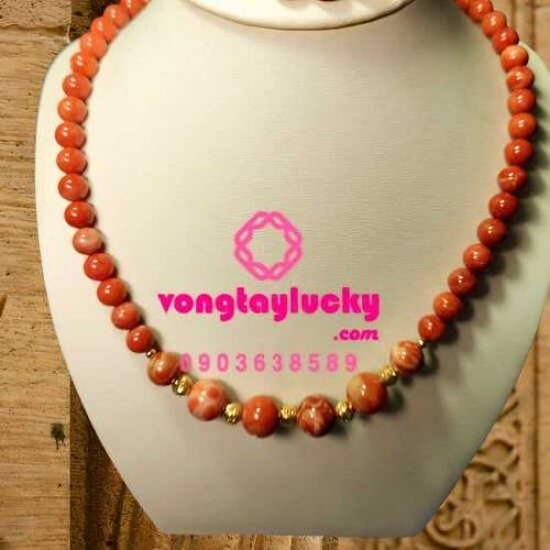Set Vòng tay đá san hô đỏ hóa thạch 8li và chuỗi đeo cổ