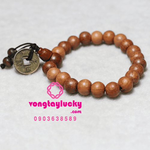 Vòng tay gỗ cẩm lai đính đồng xu may mắn 8li-10li-12li