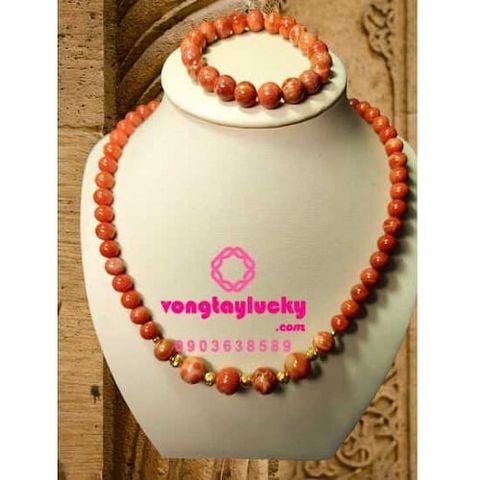 Set Vòng tay đá san hô đỏ hóa thạch 8li và chuỗi đeo cổ