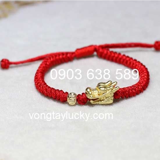 Vòng tay may mắn đầu rồng và hạt châu bạc Thái thắt dây may mắn