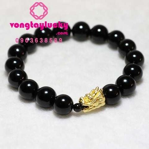 Vòng tay đầu rồng bạc, vòng tay mã não đen, vòng tay đá phong thủy,