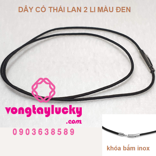 dây cổ vài dù Thái lan, dây cổ vài dù, dây cổ khóa bấm inox, dây cổ Thái, dây cổ màu đen, dây đeo đá phong thủy, dây chuyền nữ, dây vải dù 1,5li