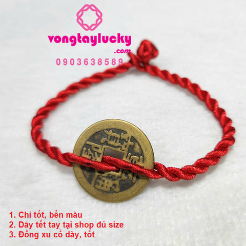 Vòng tay đồng xu cổ tết dây