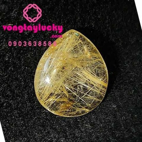 Mặt dây chuyền hình giọt nước đá thach anh tóc vàng 2cm Vip 5A