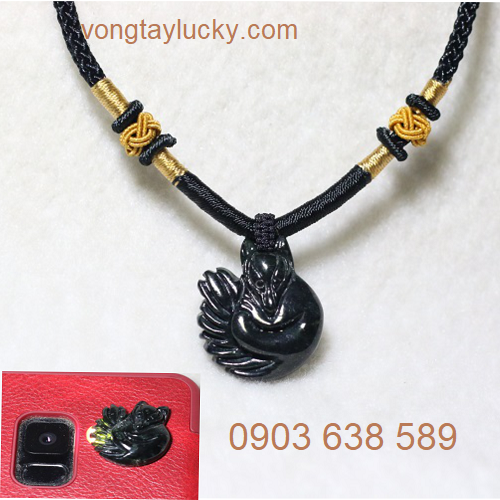 Dây chuyền hồ ly 2.5x2cm ngọc cẩm thạch đen thấu quang ánh xanh cẩm thạch hàng hiếm tác dụng cực mạnh