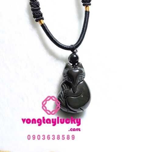 Mặt dây chuyền hồ ly 9 đuôi đá thủy tinh núi lửa Obsidian