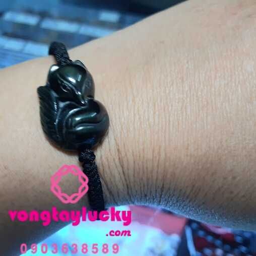 Hồ ly 9 đôi đá núi lửa obsidian 1x2x2,8cm