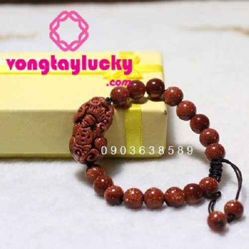 Vòng tay tỳ hưu cổng đồng xu đá kim sa phong thủy 8li dây rút đẹp rất hợp cho người mạng thổ