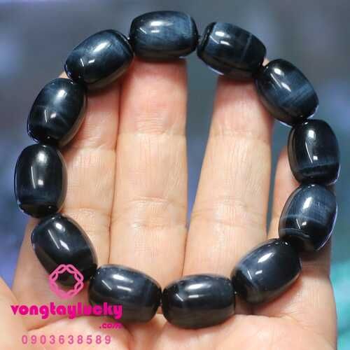 Vòng tay phong thủy 12 li đá mắt hổ xanh dương đen lu thống hạng 5A Vip tự nhiên