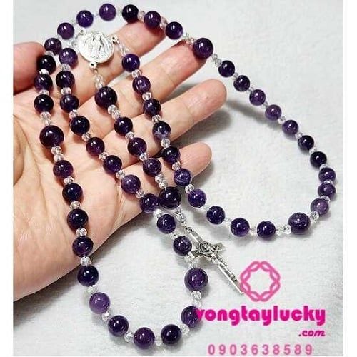 Tràng hạt mân côi thạch anh tím thiên nhiên 8li -10li trừ tà