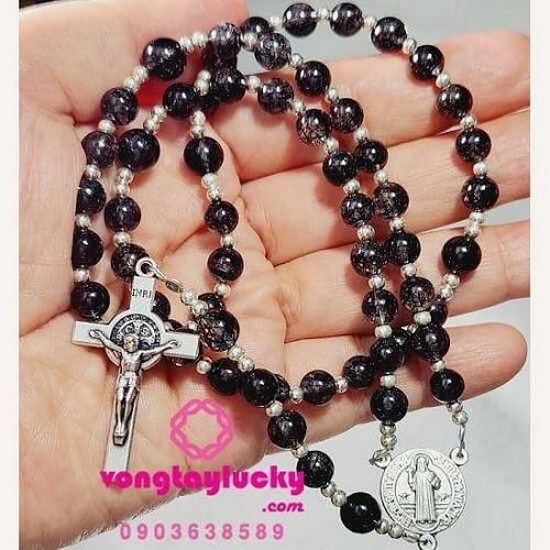Chuỗi mân côi thạch anh tóc đen 50 kinh Vip 7A nhiều tóc