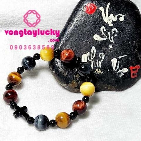 vòng tay đá mắt hổ vòng tay công giáo đá mắt hổ 5 màu đá mắt hổ đa sắc đá mắt hổ thiên nhiên chuỗi mân côi 10 hạt
