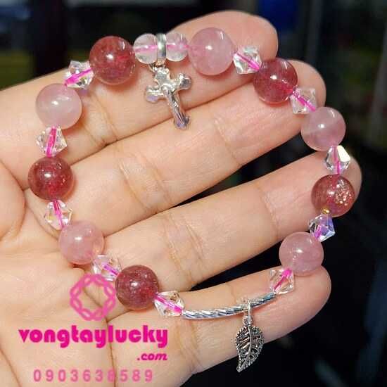 chuỗi mân côi thach anh dâu, chuỗi mân côi mệnh hỏa, chuỗi mân côi đá thạch anh hồng, chuỗi mân côi mệnh thổ, chuỗi mân côi thiết kế, vòng tay thiết kế