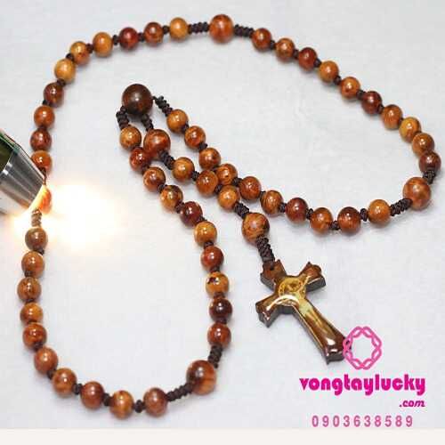 chuỗi mân côi gỗ huyết long, gỗ huyết long nu, chuỗi hạt phong thủy, chuỗi 50kinh, chuỗi mân côi, dây cổ thánh giá