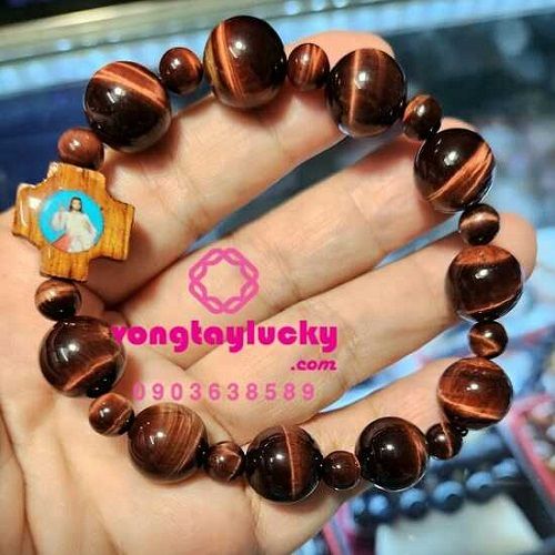 vòng tay công giáo, vòng tay đá mắt hổ đỏ, vòng tay đá mắt hổ nâu đỏ, vòng tay đá mắt hổ vip, chuỗi mân côi đá mắt hổ