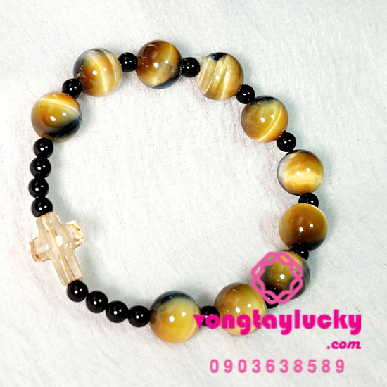 Vòng tay đá mắt hổ 3 màu Phước Lộc thọ vàng loại đẹp, đá thiên nhiên chất lượng cao 10li: