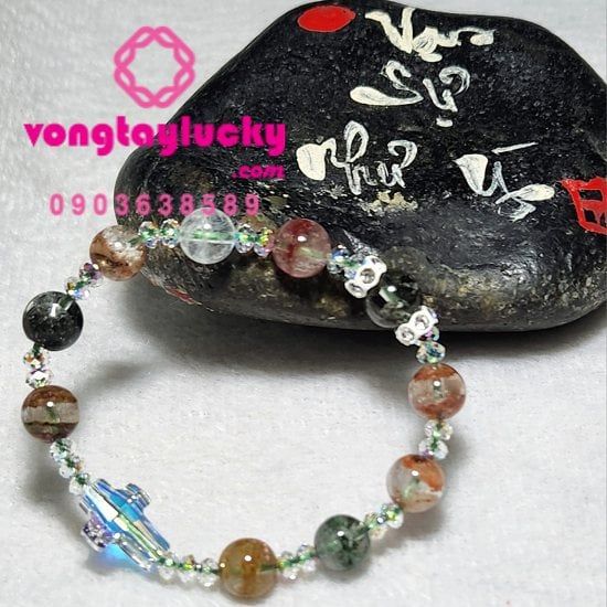 chuỗi mân côi, vòng tay công giáo, vòng tay đá thạch anh ưu linh, chuỗi mân côi thạch anh ưu linh ngũ sắc, chuỗi mân côi 10 hạt