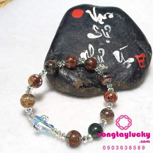 chuỗi mân côi, vòng tay công giáo, vòng tay đá thạch anh ưu linh, chuỗi mân côi thạch anh ưu linh ngũ sắc, chuỗi mân côi 10 hạt