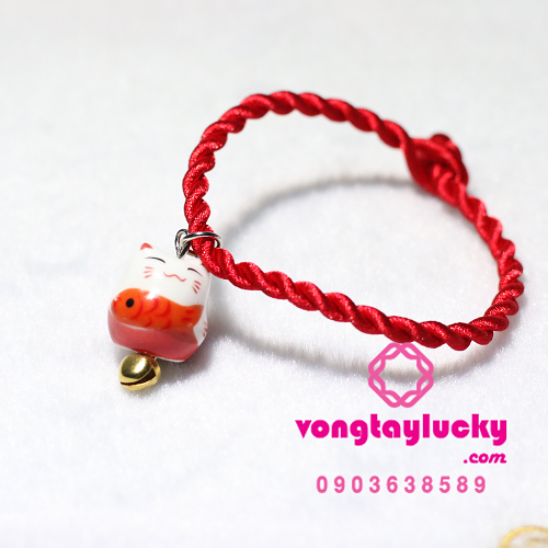 Vòng tay may mắn  MÈO MANEKI NEKO tết dây đỏ tròn