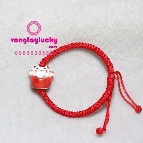 Vòng tay may mắn  MÈO MANEKI NEKO tết dây đỏ tròn