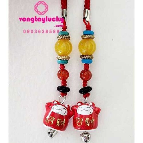 Dây treo điện thoại mèo may mắn cặp đôi