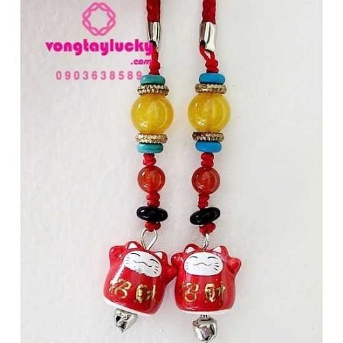 Dây treo điện thoại mèo may mắn cặp đôi