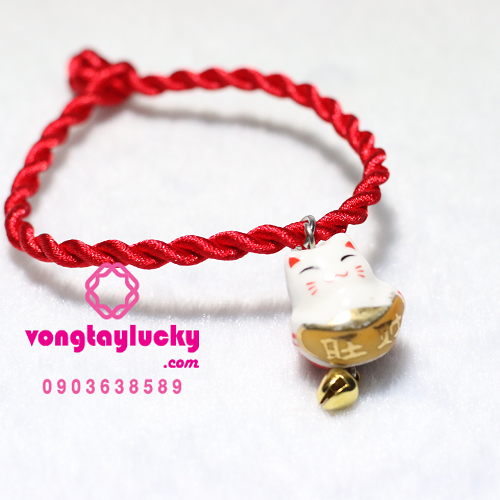 Vòng tay may mắn  MÈO MANEKI NEKO tết dây đỏ tròn