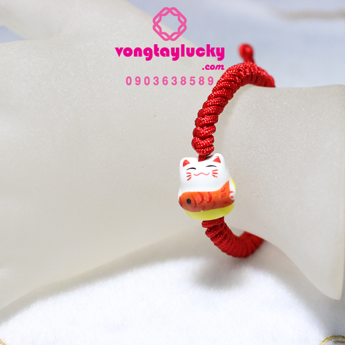 Vòng tay may mắn  MÈO MANEKI NEKO tết dây đỏ tròn