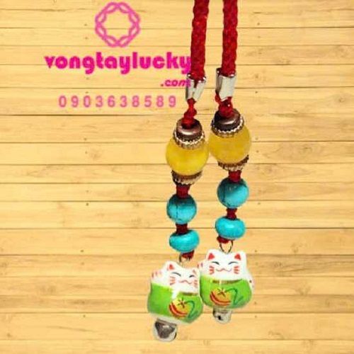 Dây treo điện thoại mèo may mắn cặp đôi