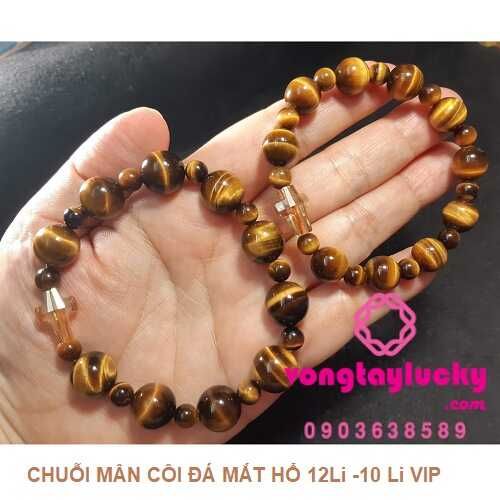Chuỗi mân côi đá mắt hổ vàng nâu Vip hạt 8 li đến 12li thánh giá đá mắt hổ cùng loại