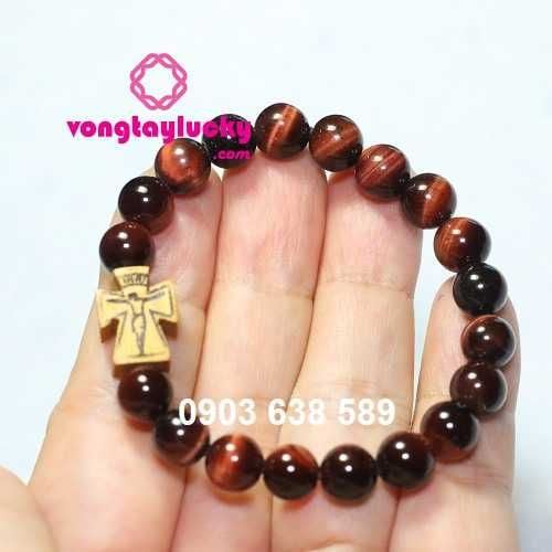 vòng tay công giáo, vòng tay đá mắt hổ đỏ, vòng tay đá mắt hổ nâu đỏ, vòng tay đá mắt hổ vip, chuỗi mân côi đá mắt hổ