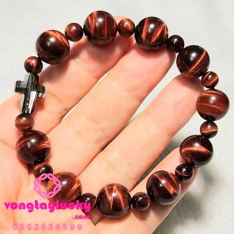 vòng tay đá mắt hổ, đá mắt hổ nâu đỏ, chuỗi mân côi đá mắt hổ 12li, vòng tay nam